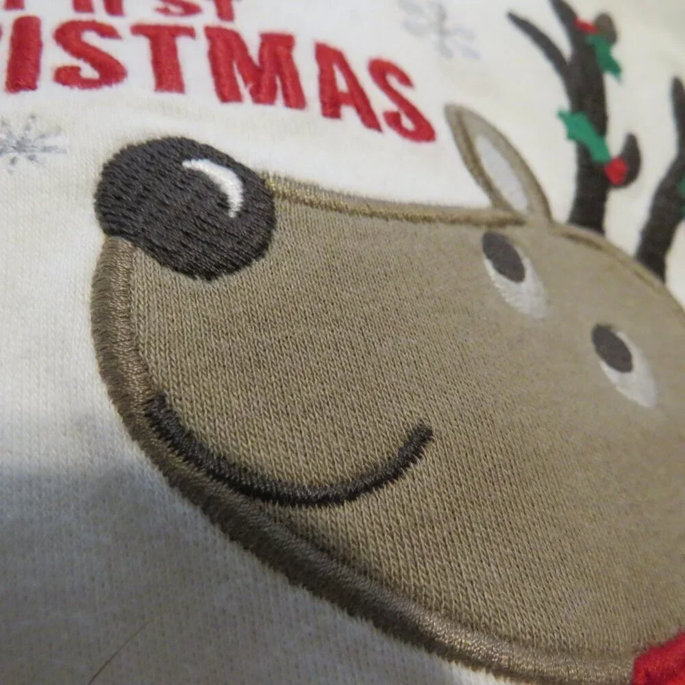Baby First Christmas Red & White Striped Footed Bodysuit & Embroidered Bib
